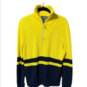 Ralph Lauren Active 100% Cotton Ski style Quarter Zip Yellow and Navy size large